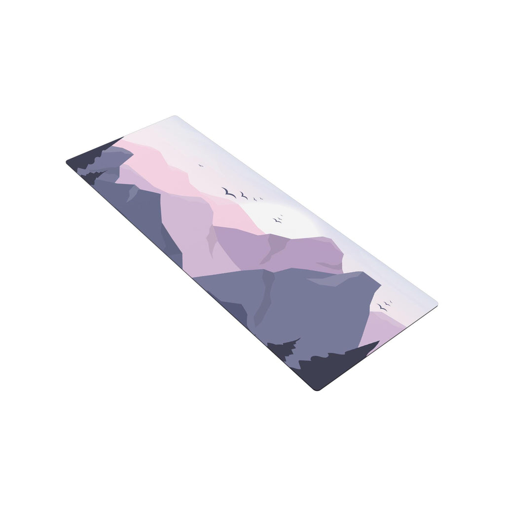 Mountain Yoga Mat | Sunrise Peaks Design with Birds | Non-Slip Suede Top & Rubber Bottom | 70-Inch Mat with Carry Strap