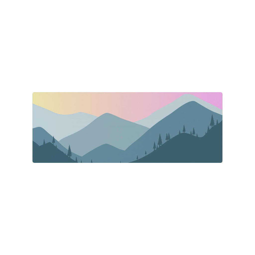 Mountain Forest Yoga Mat | Scenic Peaks and Pink Sky Design | Non-Slip Suede Top with Rubber Bottom | 70-Inch Mat & Carry Strap