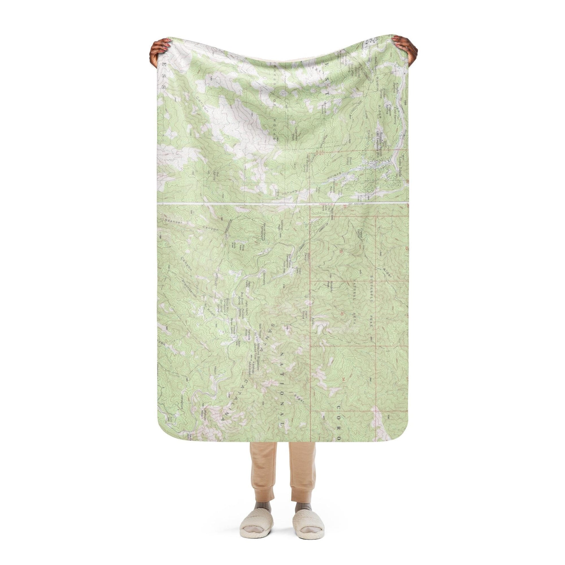 Mount Lemmon Topographical Map Sherpa Blanket | Cozy Throw Featuring Santa Catalina Ranger District | Tucson AZ Gift
