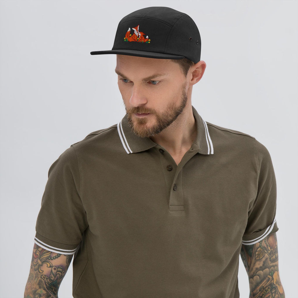 Embroidered Fox & Kit Five Panel Hat | Nature-Inspired Outdoor Cap for Nature Lovers | Camp Hat Gift