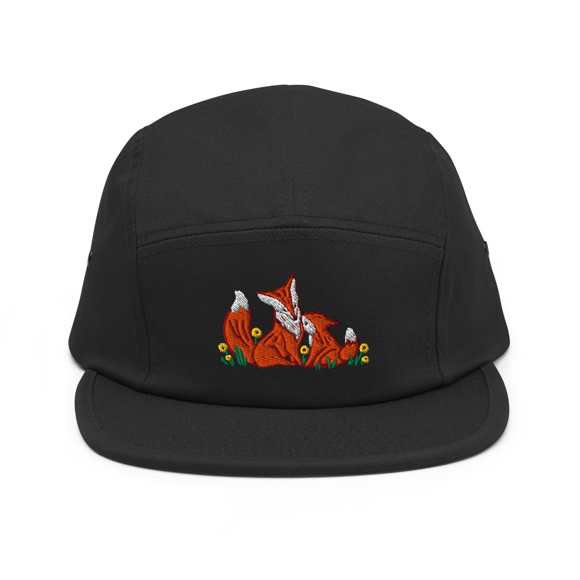 Embroidered Fox & Kit Five Panel Hat | Nature-Inspired Outdoor Cap for Nature Lovers | Camp Hat Gift