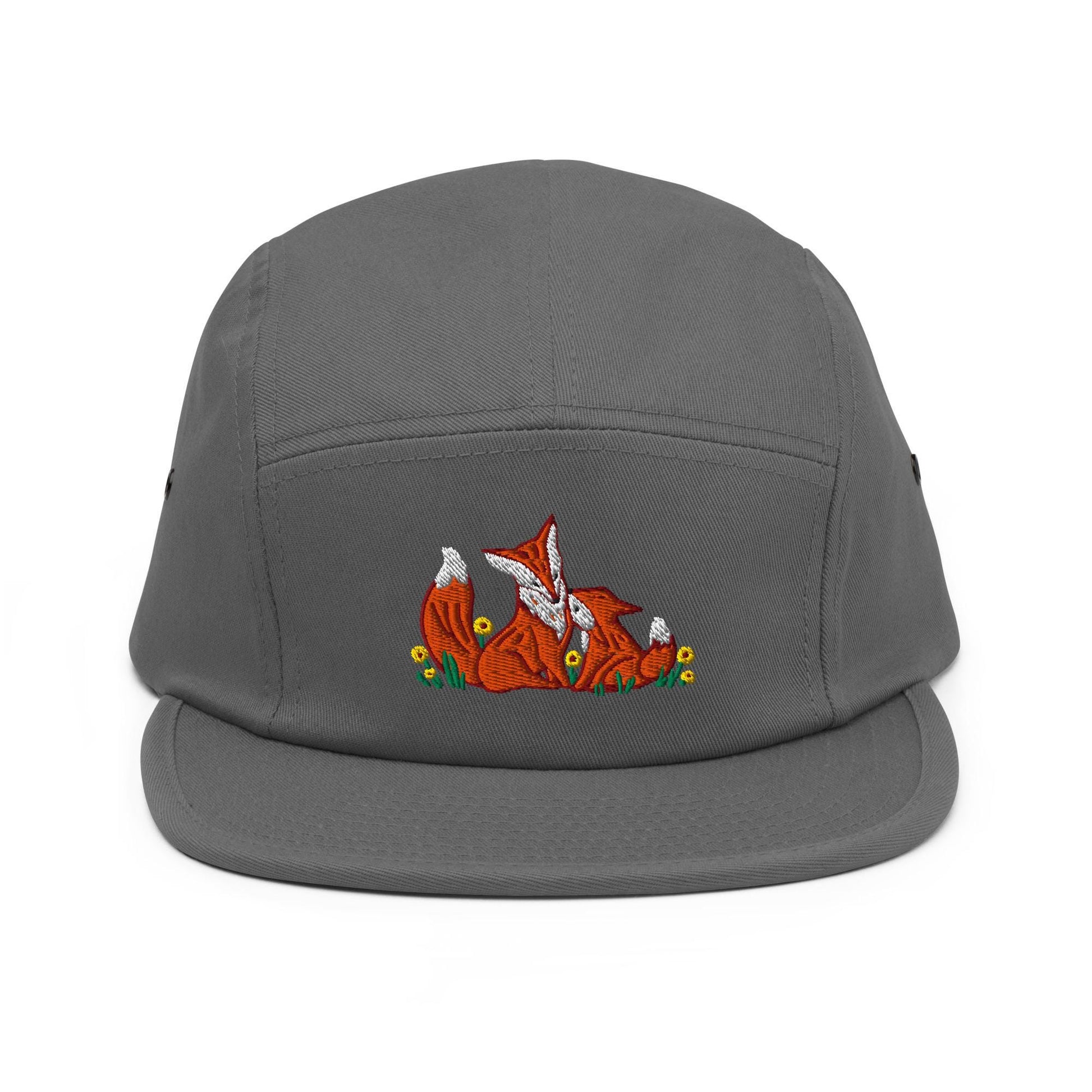 Embroidered Fox & Kit Five Panel Hat | Nature-Inspired Outdoor Cap for Nature Lovers | Camp Hat Gift