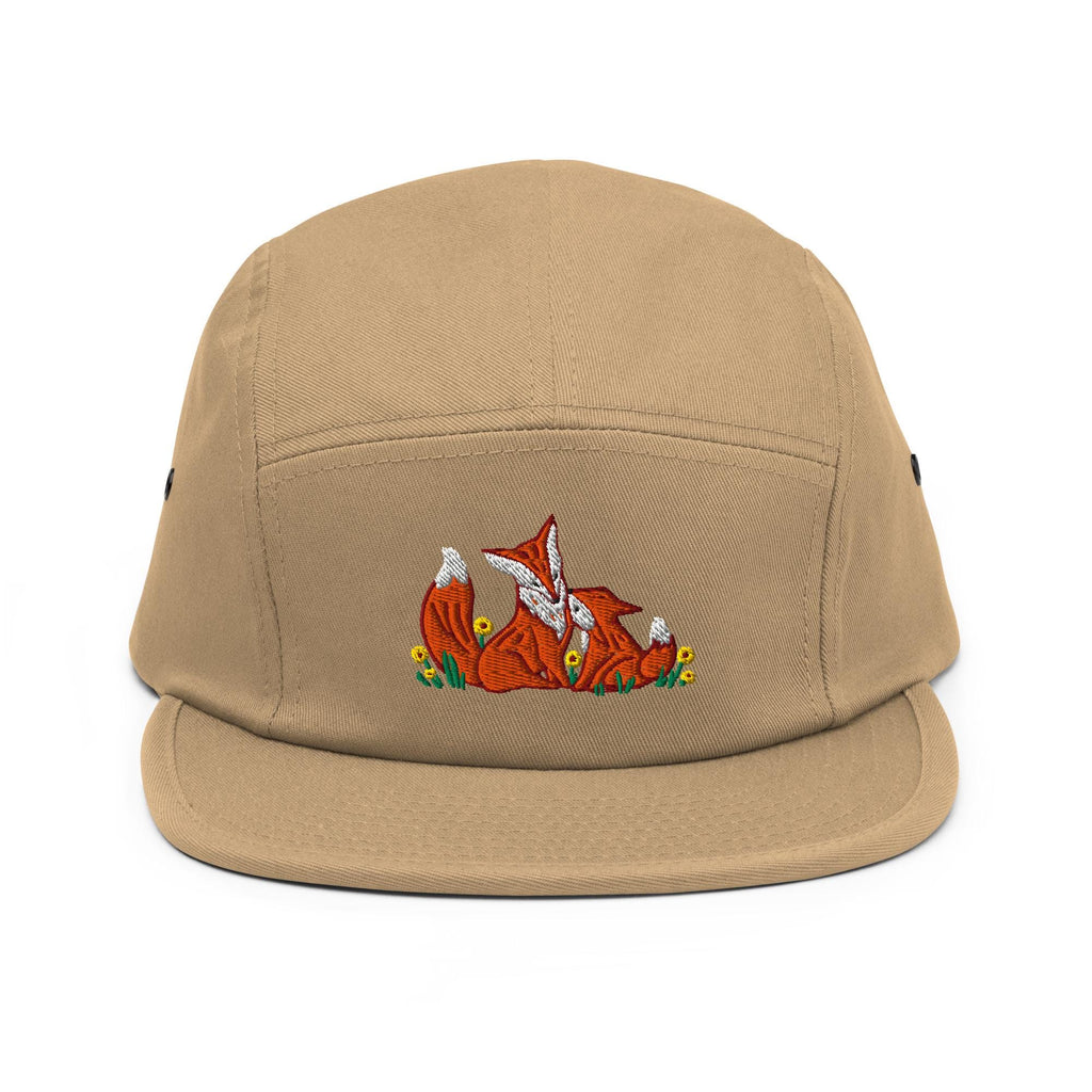 Embroidered Fox & Kit Five Panel Hat | Nature-Inspired Outdoor Cap for Nature Lovers | Camp Hat Gift
