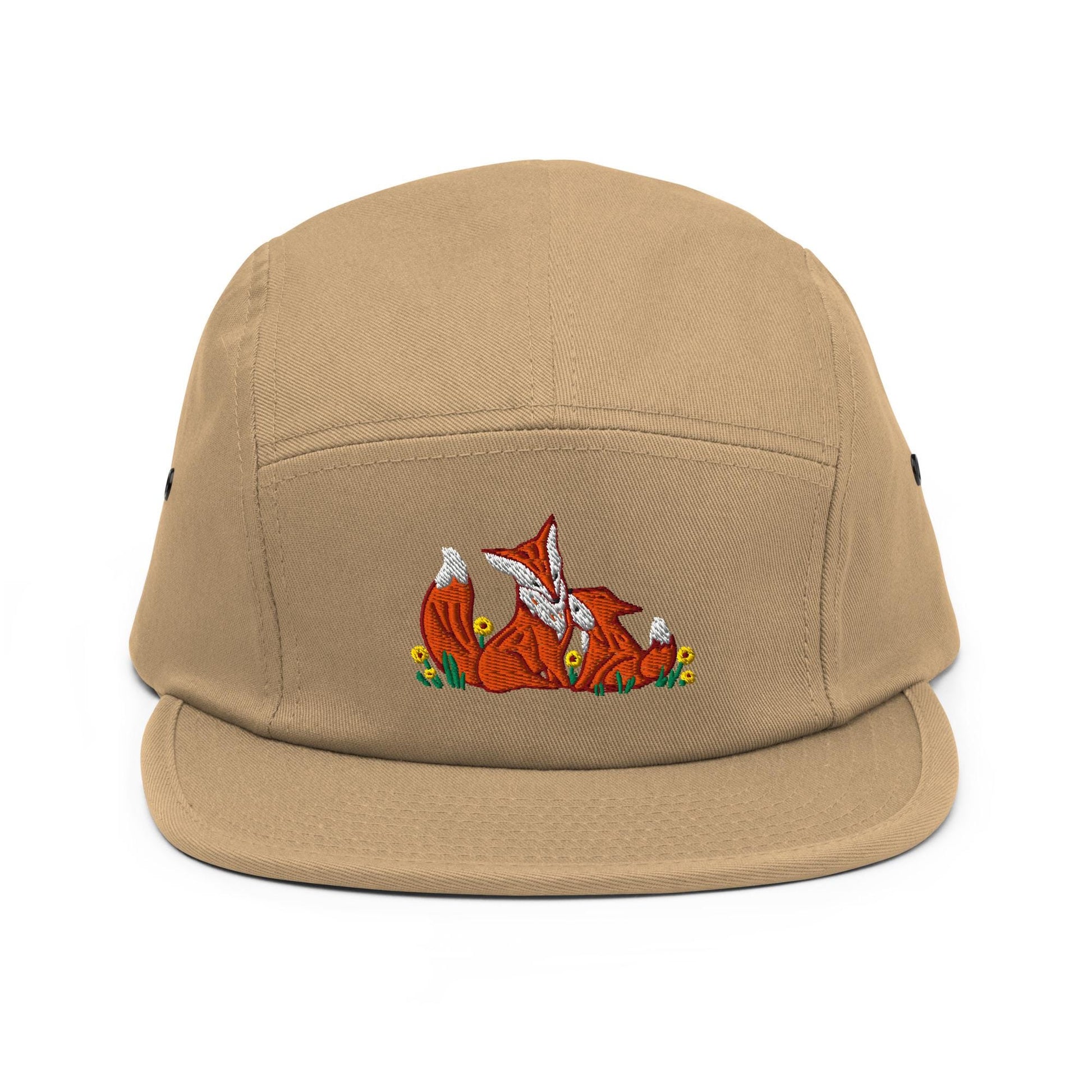 Embroidered Fox & Kit Five Panel Hat | Nature-Inspired Outdoor Cap for Nature Lovers | Camp Hat Gift