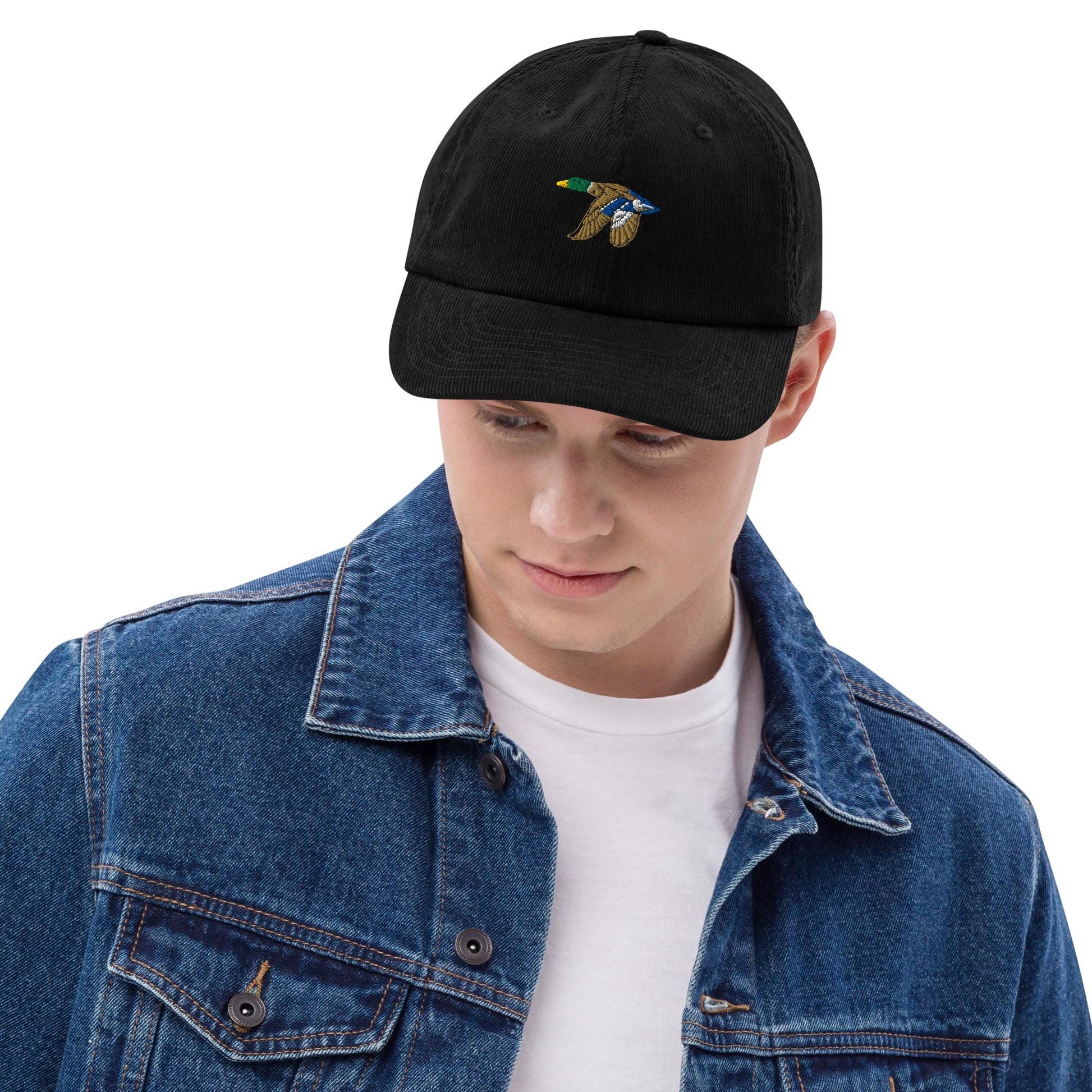 Embroidered Mallard Duck Hat | Vintage Style Corduroy Cottagecore Cap - Rustic, Unique Gift for Nature Lovers