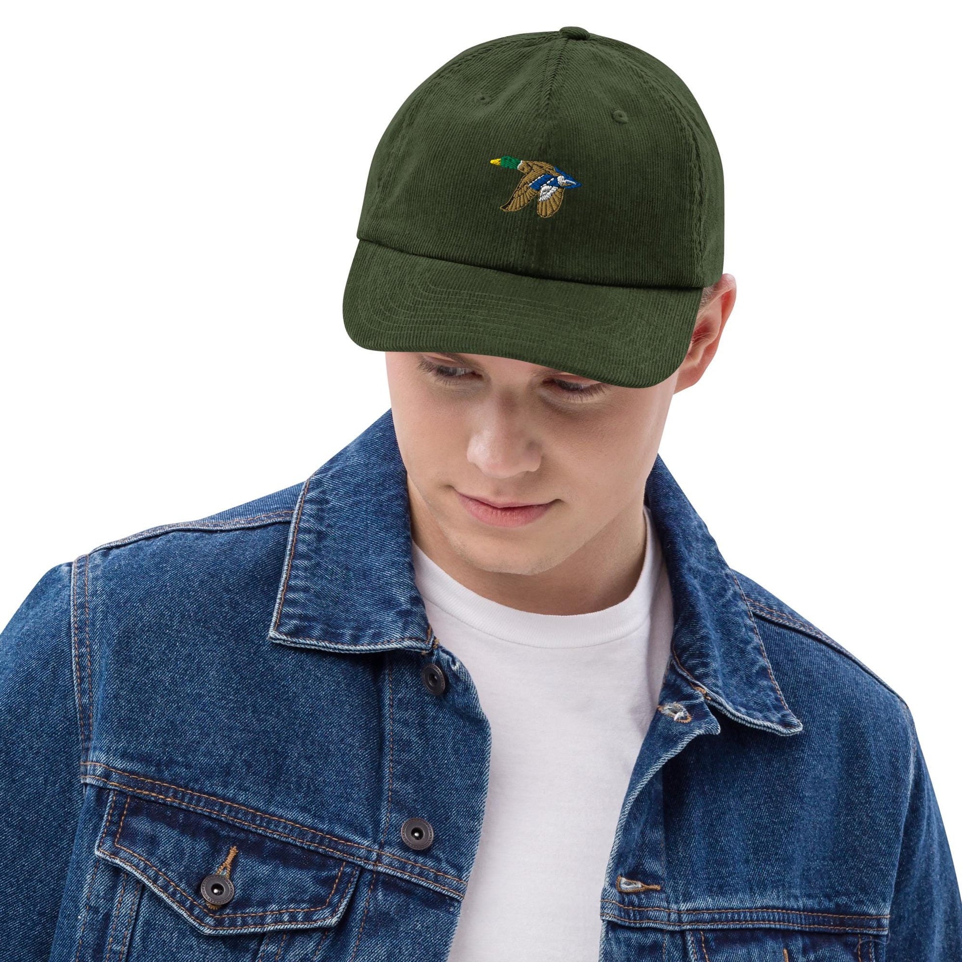Embroidered Mallard Duck Hat | Vintage Style Corduroy Cottagecore Cap - Rustic, Unique Gift for Nature Lovers