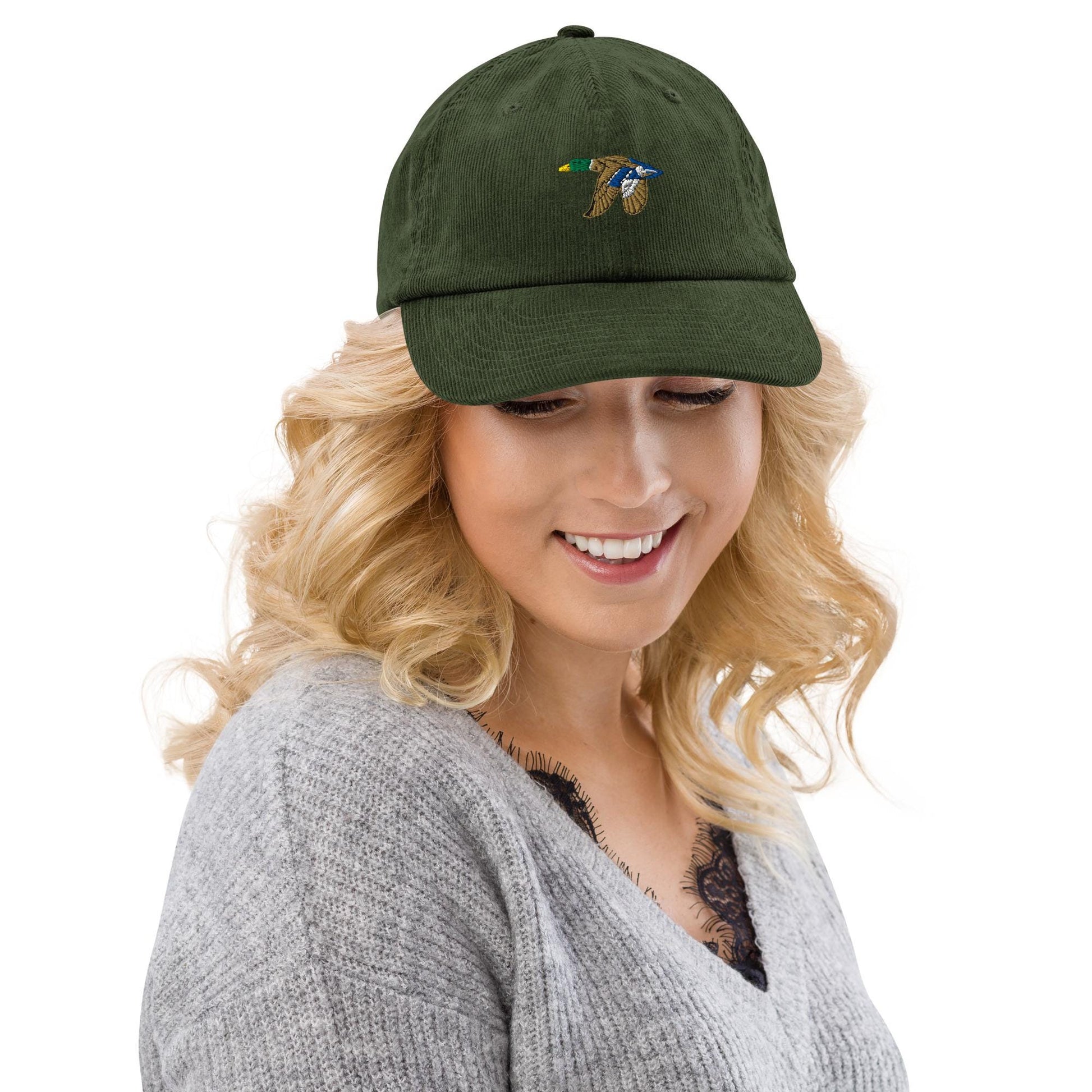 Embroidered Mallard Duck Hat | Vintage Style Corduroy Cottagecore Cap - Rustic, Unique Gift for Nature Lovers