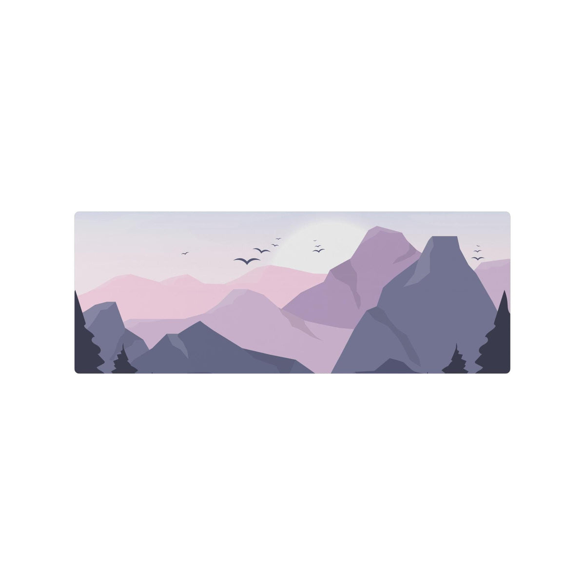 Mountain Yoga Mat | Sunrise Peaks Design with Birds | Non-Slip Suede Top & Rubber Bottom | 70-Inch Mat with Carry Strap