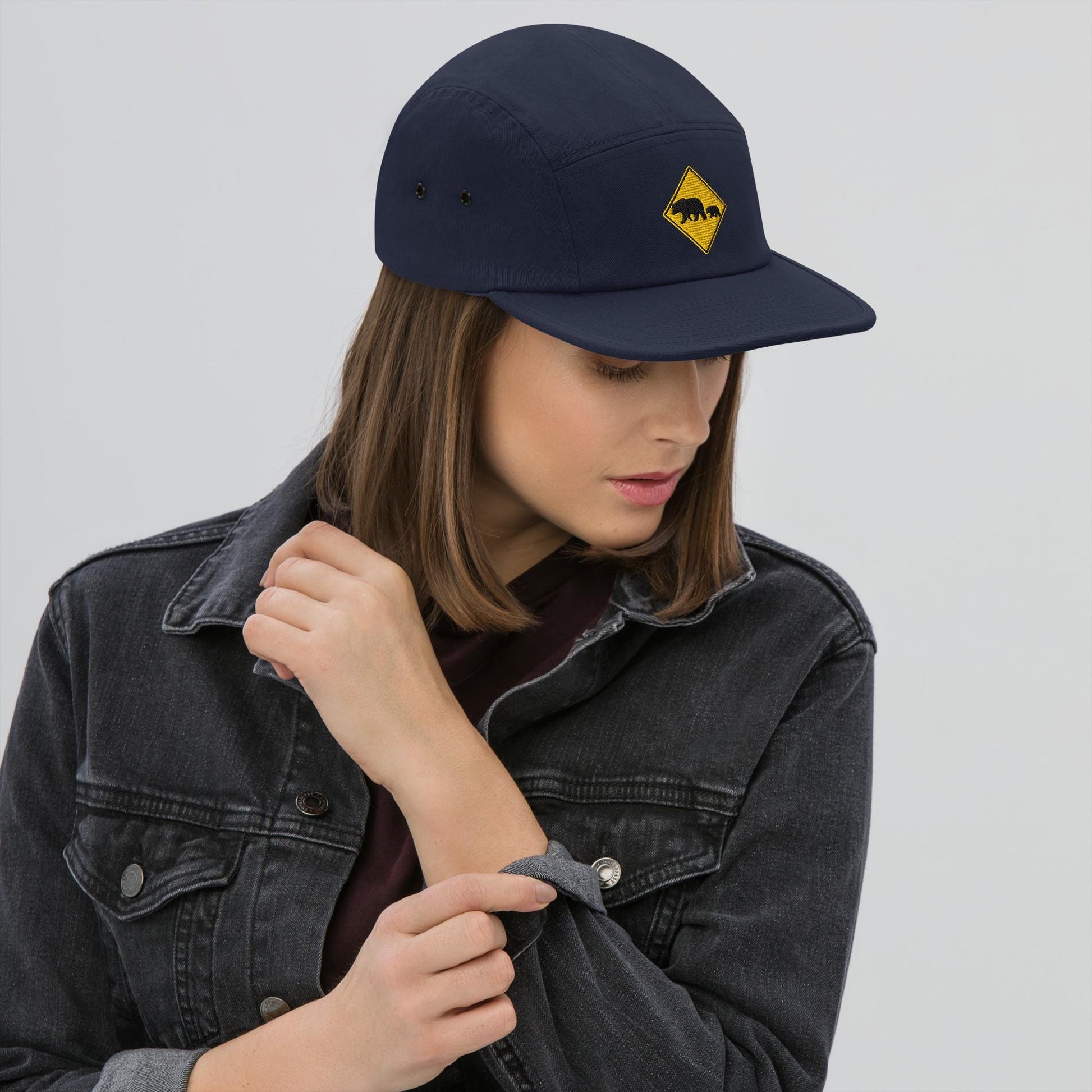 Bear Crossing Five Panel Cap | Nature Sign Hat for Camping, Outdoor Adventure & Wildlife Lovers