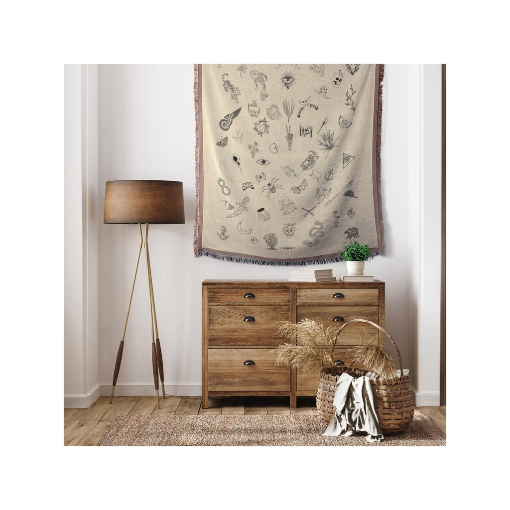 Tattoo Flash Blanket | Alternative Woven Throw | Edgy Home Decor | Tattoo Culture Design