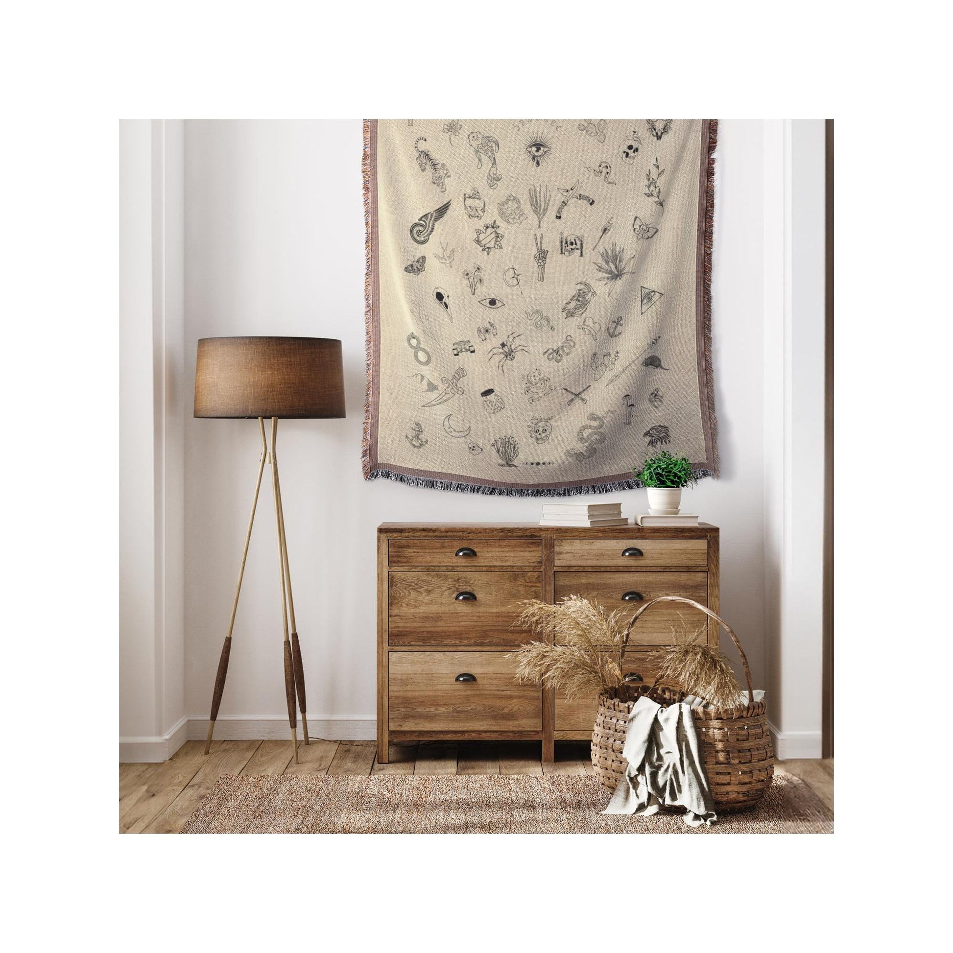 Tattoo Flash Blanket | Alternative Woven Throw | Edgy Home Decor | Tattoo Culture Design