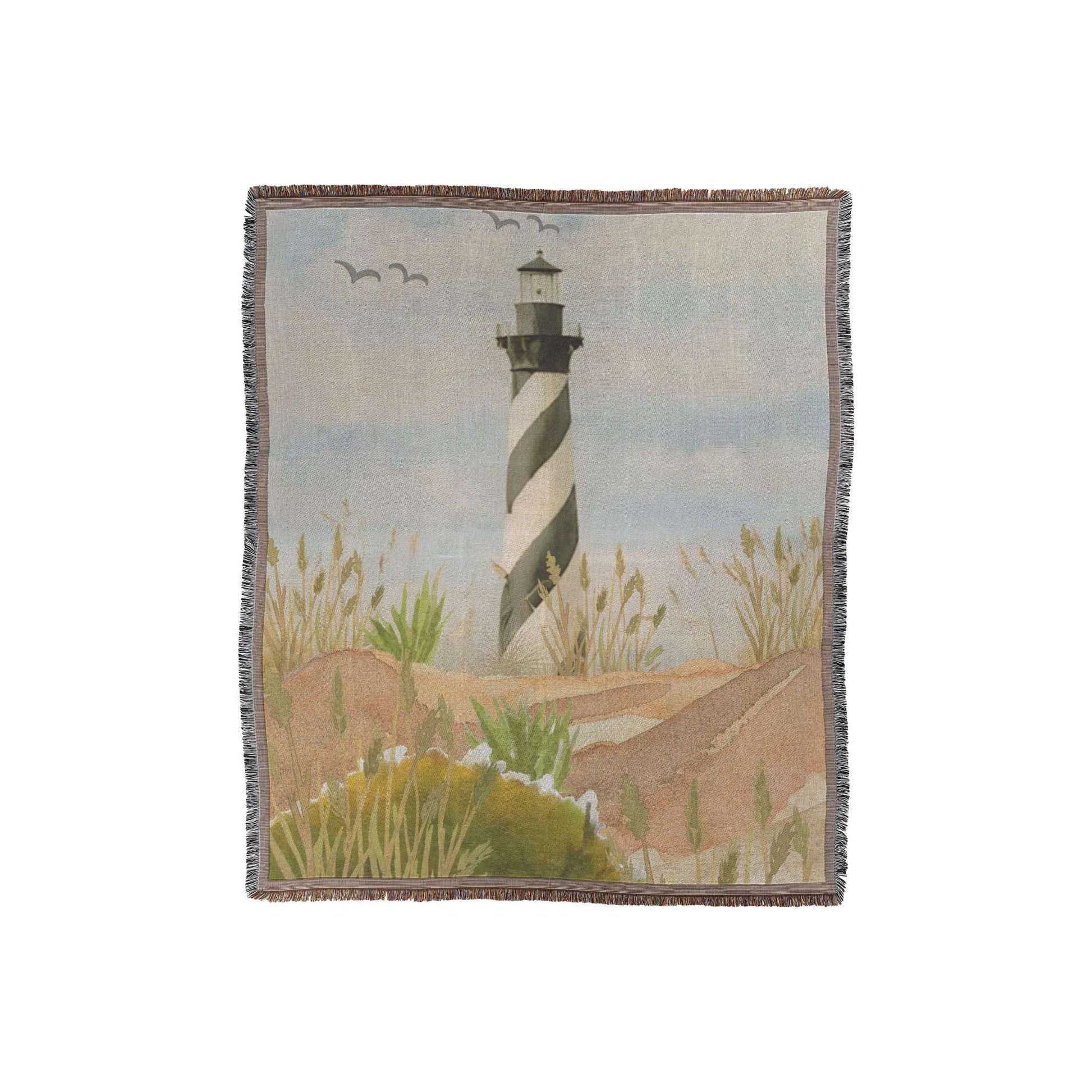 Cape Hatteras Lighthouse Throw Blanket | Outer Banks North Carolina Decor | Watercolor Coastal Woven Blanket | Lighthouse Gift Idea