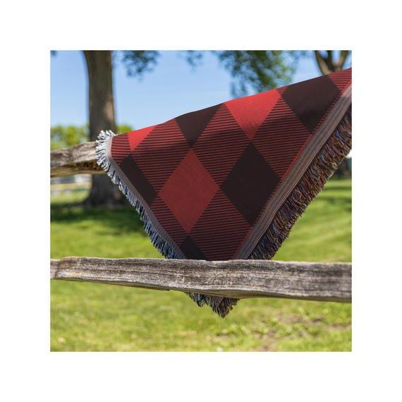 Classic Red Plaid Woven Blanket | Cozy Cabin & Rustic Home Decor | Soft Throw for Fall and Winter