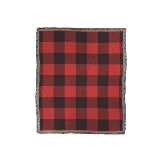 Classic Red Plaid Woven Blanket | Cozy Cabin & Rustic Home Decor | Soft Throw for Fall and Winter