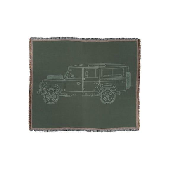 Defender Woven Throw Blanket | Adventure-Inspired Design in Green | Perfect Gift for Off-Road Enthusiasts