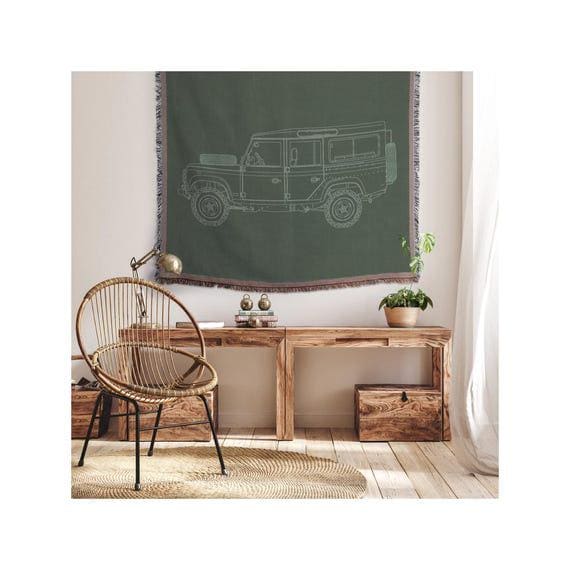 Defender Woven Throw Blanket | Adventure-Inspired Design in Green | Perfect Gift for Off-Road Enthusiasts