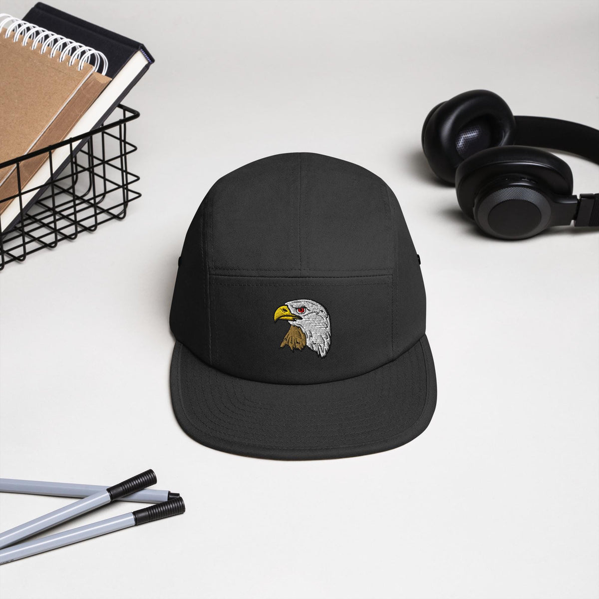 Bald Eagle Embroidered Five Panel Cap | Stylish Camp Style Hat | Wildlife Apparel Gift for Nature Lovers | Animal Embroidered Hat
