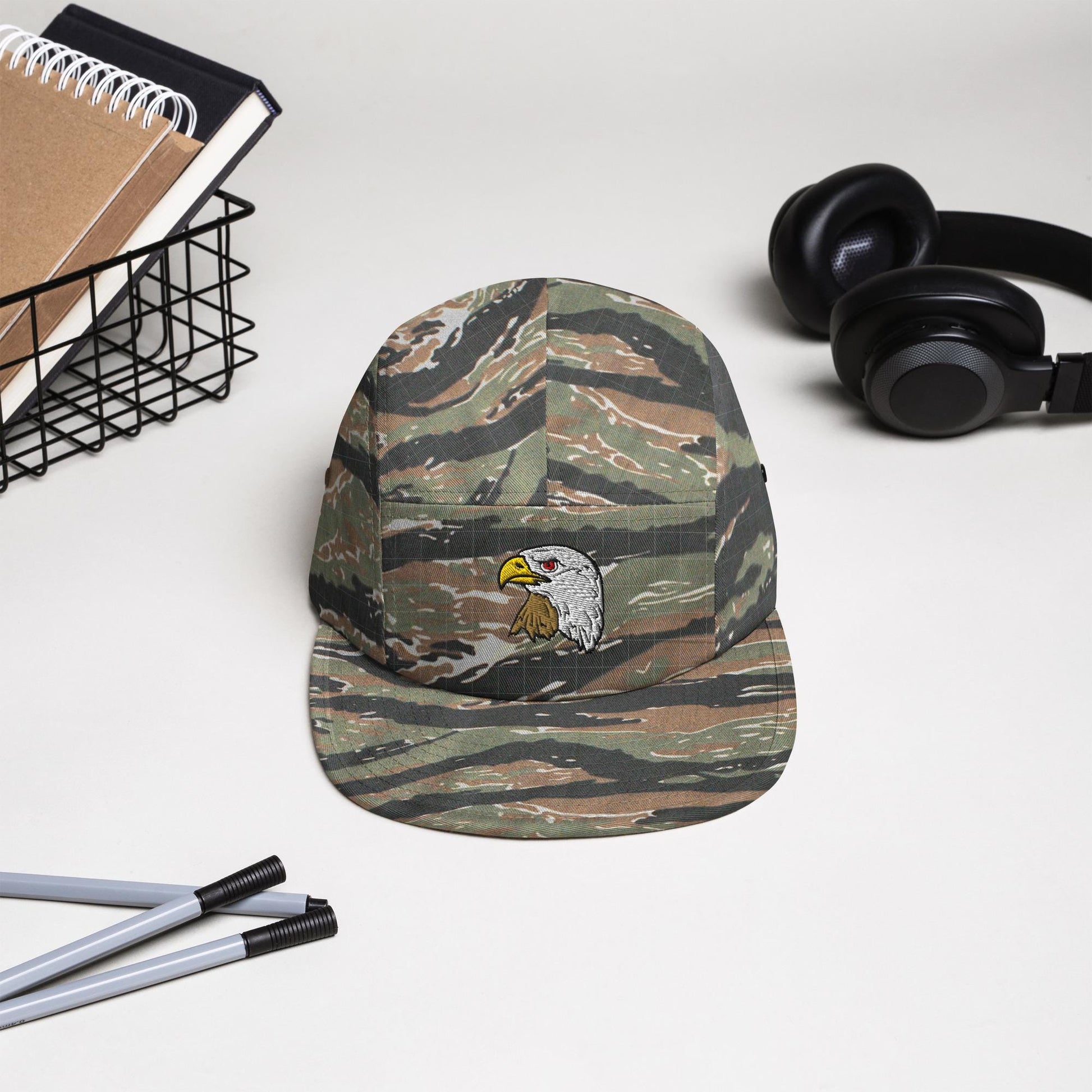 Bald Eagle Embroidered Five Panel Cap | Stylish Camp Style Hat | Wildlife Apparel Gift for Nature Lovers | Animal Embroidered Hat