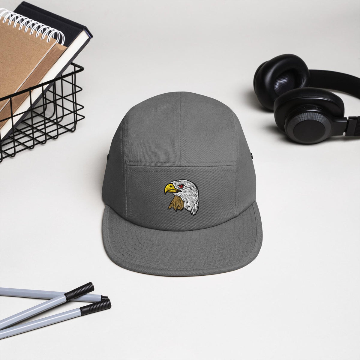 Bald Eagle Embroidered Five Panel Cap | Stylish Camp Style Hat | Wildlife Apparel Gift for Nature Lovers | Animal Embroidered Hat