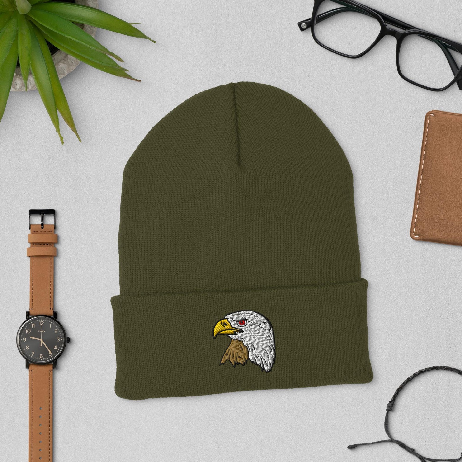 Bald Eagle Cuffed Embroidered Beanie | Cozy Winter Hat | USA Wildlife Apparel | Perfect Gift for Nature Lovers & Outdoor Enthusiasts