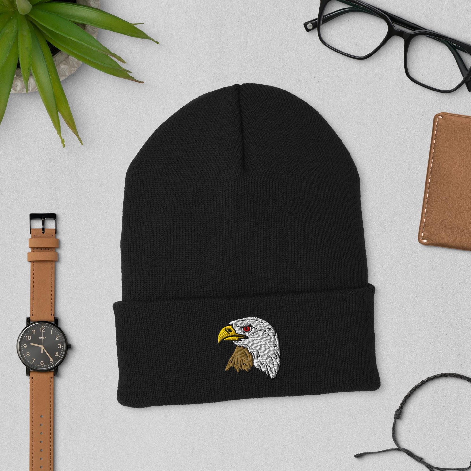 Bald Eagle Cuffed Embroidered Beanie | Cozy Winter Hat | USA Wildlife Apparel | Perfect Gift for Nature Lovers & Outdoor Enthusiasts