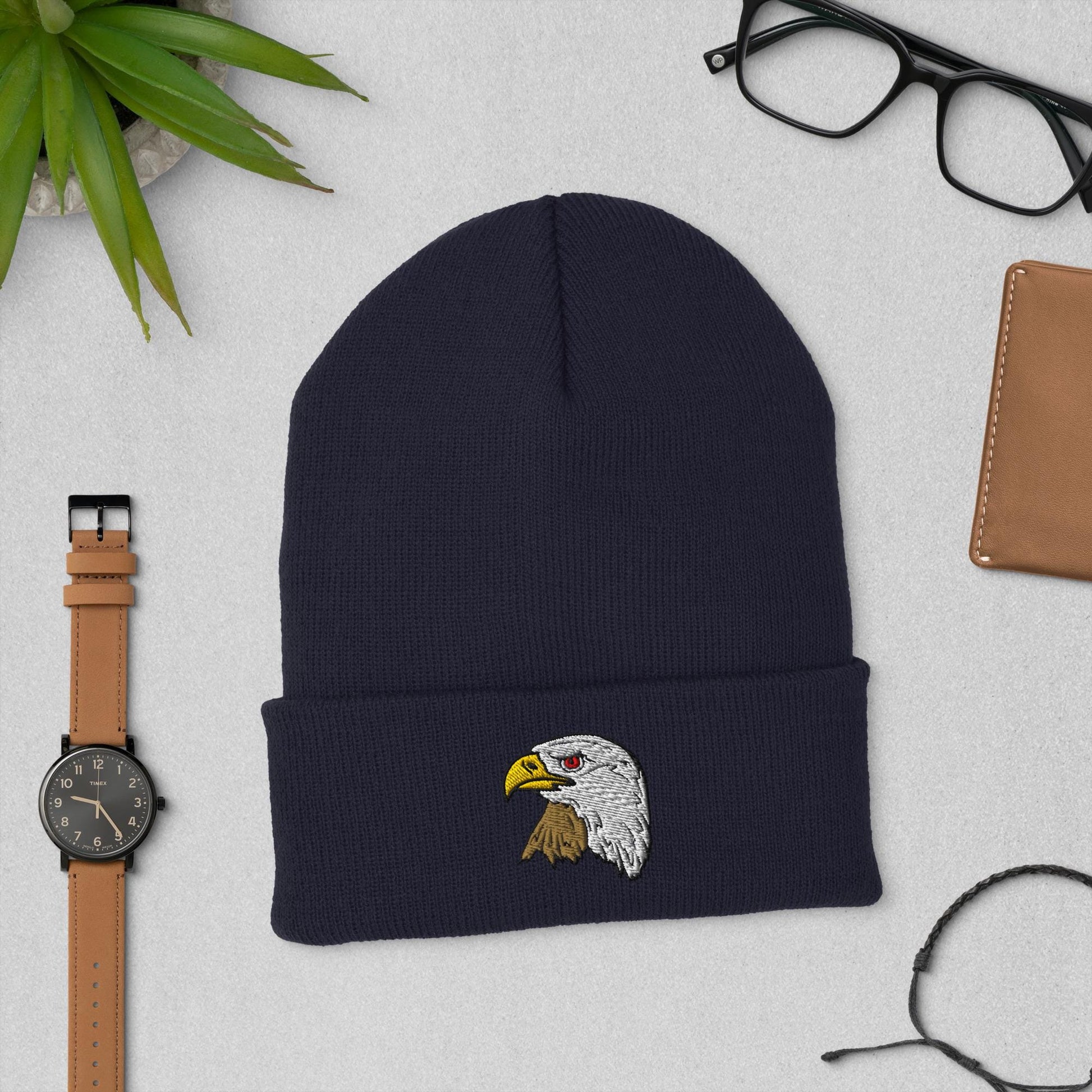 Bald Eagle Cuffed Embroidered Beanie | Cozy Winter Hat | USA Wildlife Apparel | Perfect Gift for Nature Lovers & Outdoor Enthusiasts