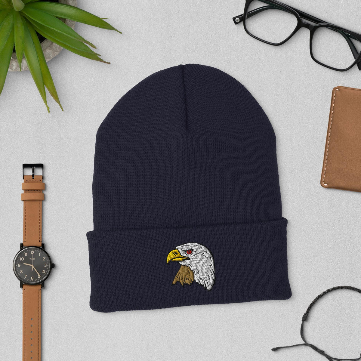 Bald Eagle Cuffed Embroidered Beanie | Cozy Winter Hat | USA Wildlife Apparel | Perfect Gift for Nature Lovers & Outdoor Enthusiasts