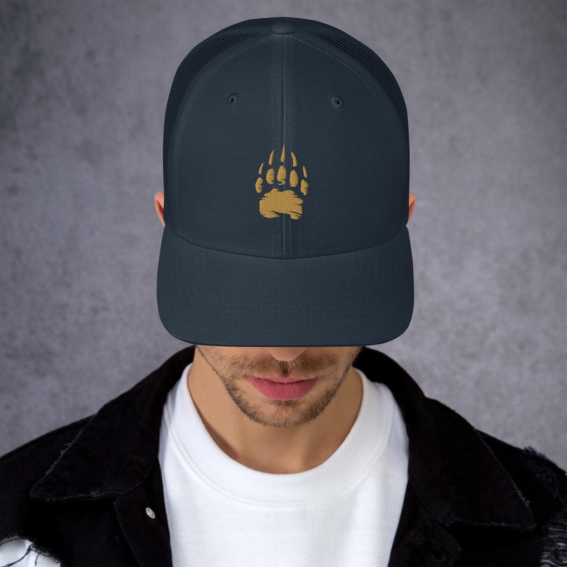 Bear Track Retro Trucker Cap | Vintage Style Embroidered Hat for Outdoor Adventures & Camping Gear | Adjustable Fit, Great Gift Idea