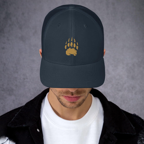 Bear Track Retro Trucker Cap | Vintage Style Embroidered Hat for Outdoor Adventures & Camping Gear | Adjustable Fit, Great Gift Idea