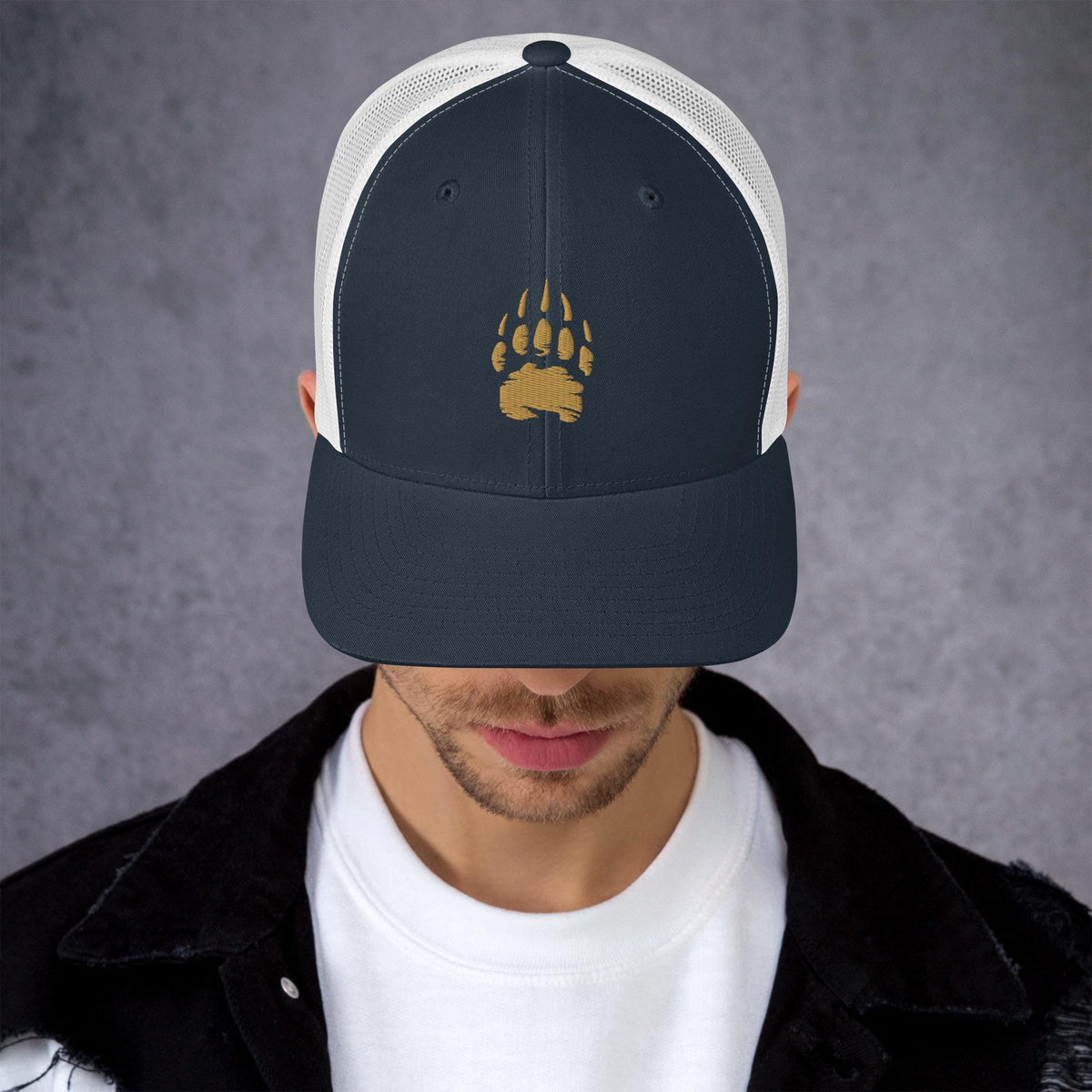 Bear Track Retro Trucker Cap | Vintage Style Embroidered Hat for Outdoor Adventures & Camping Gear | Adjustable Fit, Great Gift Idea