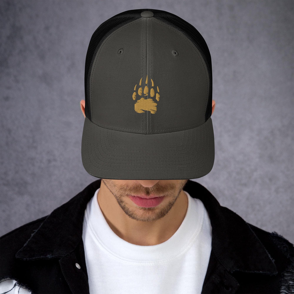 Bear Track Retro Trucker Cap | Vintage Style Embroidered Hat for Outdoor Adventures & Camping Gear | Adjustable Fit, Great Gift Idea