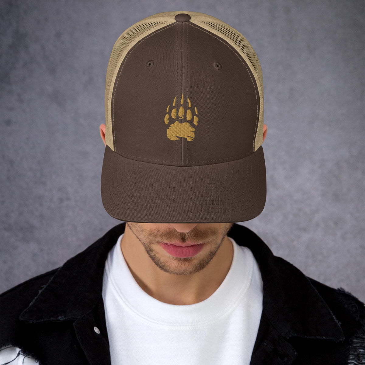 Bear Track Retro Trucker Cap | Vintage Style Embroidered Hat for Outdoor Adventures & Camping Gear | Adjustable Fit, Great Gift Idea