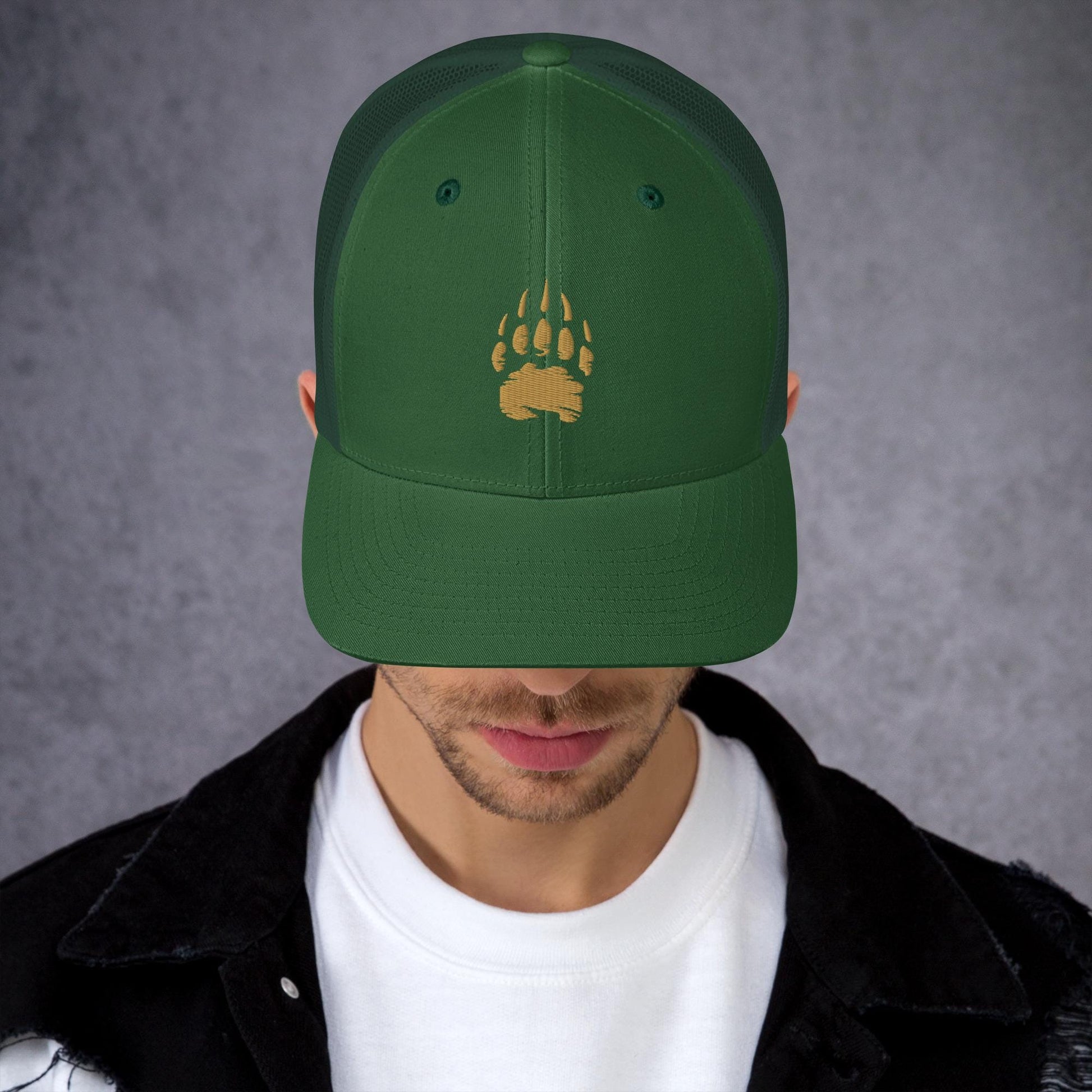 Bear Track Retro Trucker Cap | Vintage Style Embroidered Hat for Outdoor Adventures & Camping Gear | Adjustable Fit, Great Gift Idea
