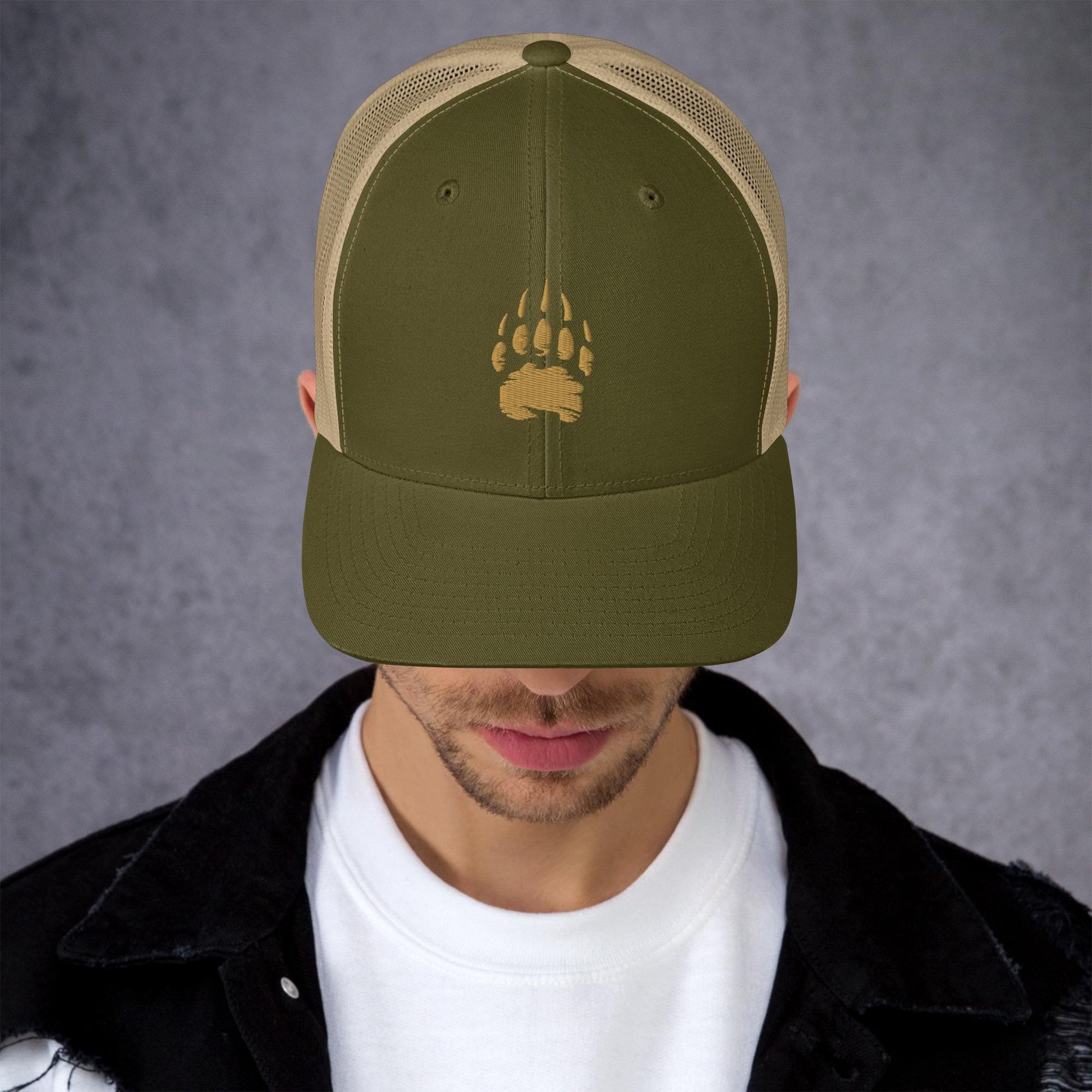 Bear Track Retro Trucker Cap | Vintage Style Embroidered Hat for Outdoor Adventures & Camping Gear | Adjustable Fit, Great Gift Idea