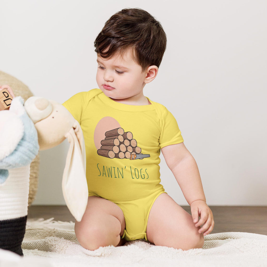 Sawin' Logs Baby Short Sleeve Bodysuit | Nature Lovers Outfit | Adorable Baby Clothes for Outdoor Adventures