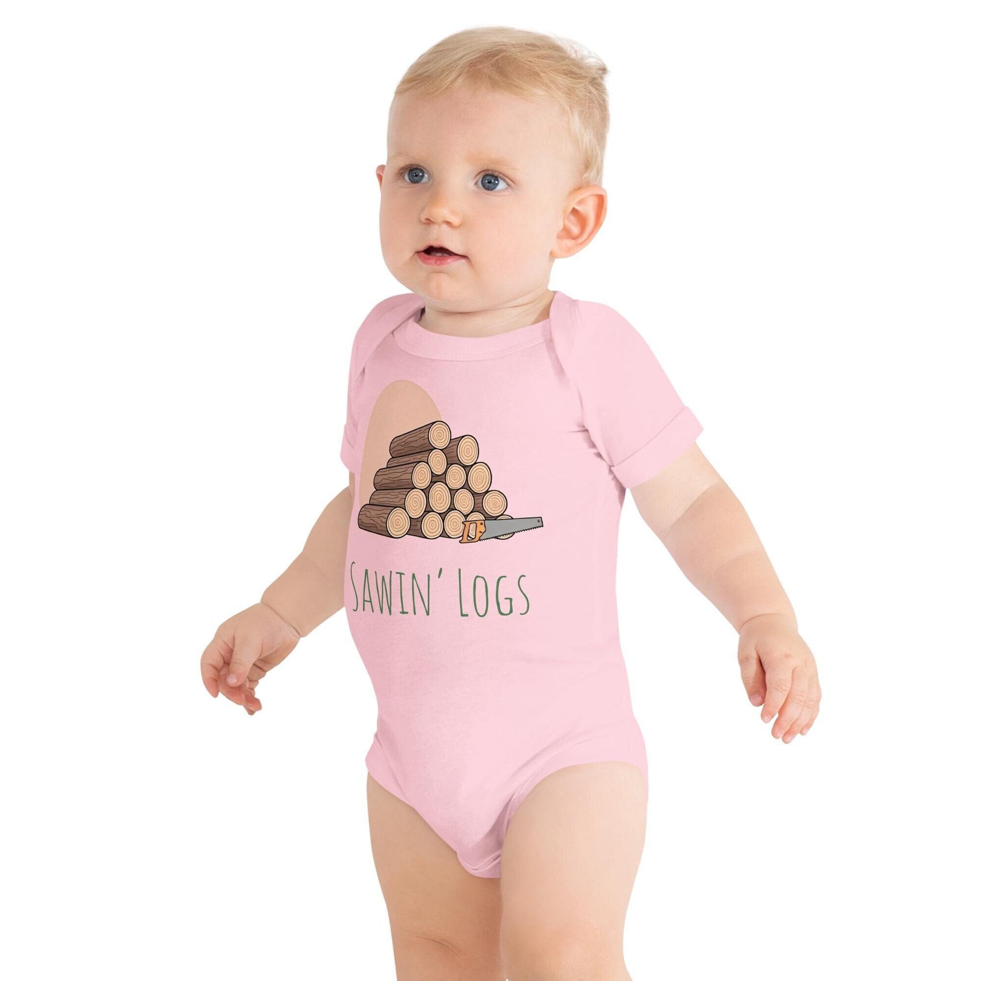 Sawin' Logs Baby Short Sleeve Bodysuit | Nature Lovers Outfit | Adorable Baby Clothes for Outdoor Adventures