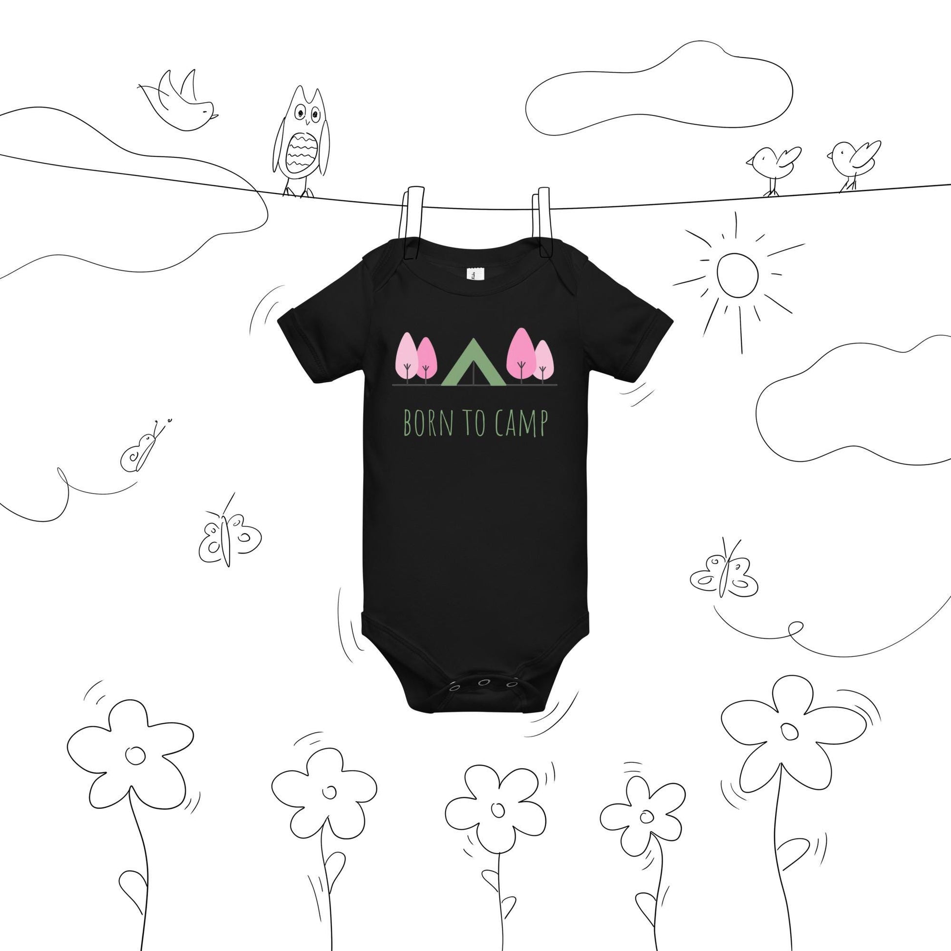 Born to Camp Onesie | Baby Short Sleeve One Piece | Cute Baby Bodysuit For Camping Lovers | Nature Baby Onesie Gift