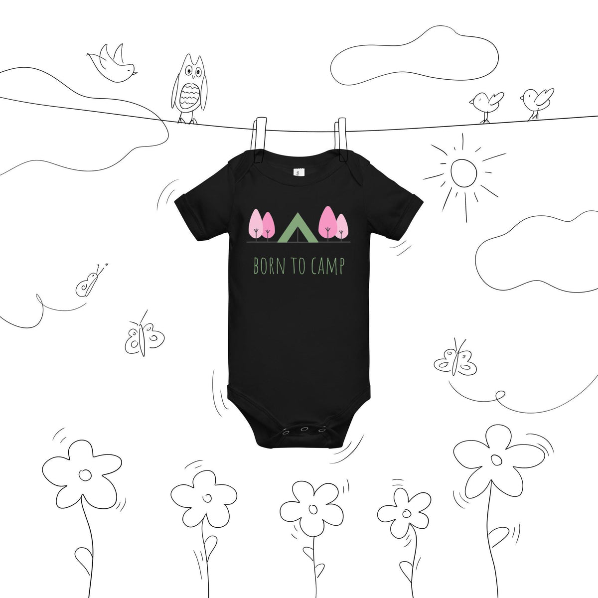 Born to Camp Onesie | Baby Short Sleeve One Piece | Cute Baby Bodysuit For Camping Lovers | Nature Baby Onesie Gift