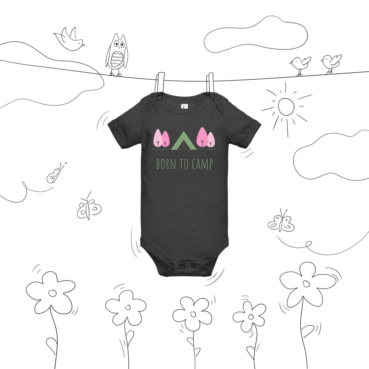 Born to Camp Onesie | Baby Short Sleeve One Piece | Cute Baby Bodysuit For Camping Lovers | Nature Baby Onesie Gift