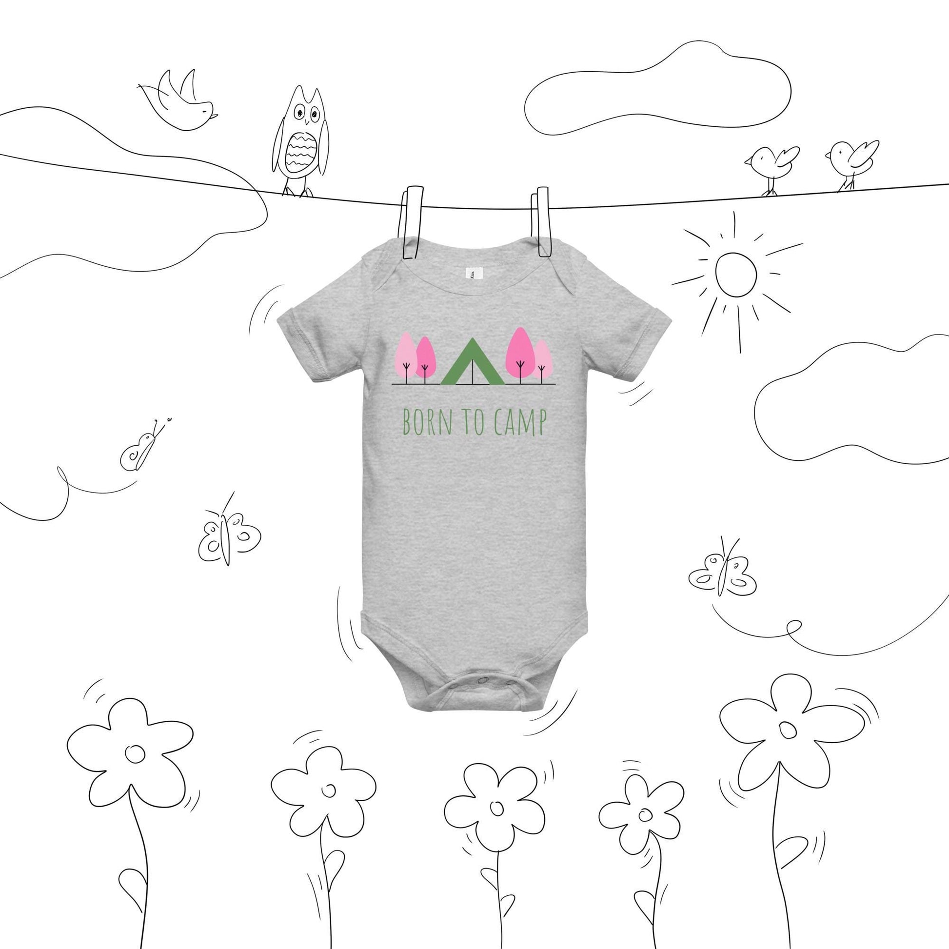 Born to Camp Onesie | Baby Short Sleeve One Piece | Cute Baby Bodysuit For Camping Lovers | Nature Baby Onesie Gift