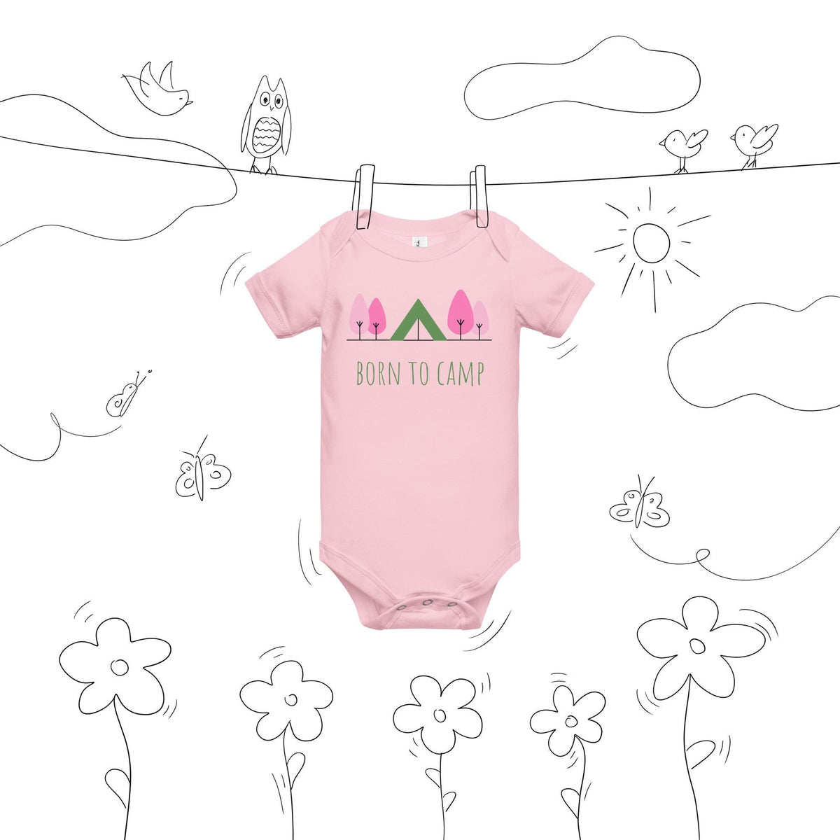 Born to Camp Onesie | Baby Short Sleeve One Piece | Cute Baby Bodysuit For Camping Lovers | Nature Baby Onesie Gift