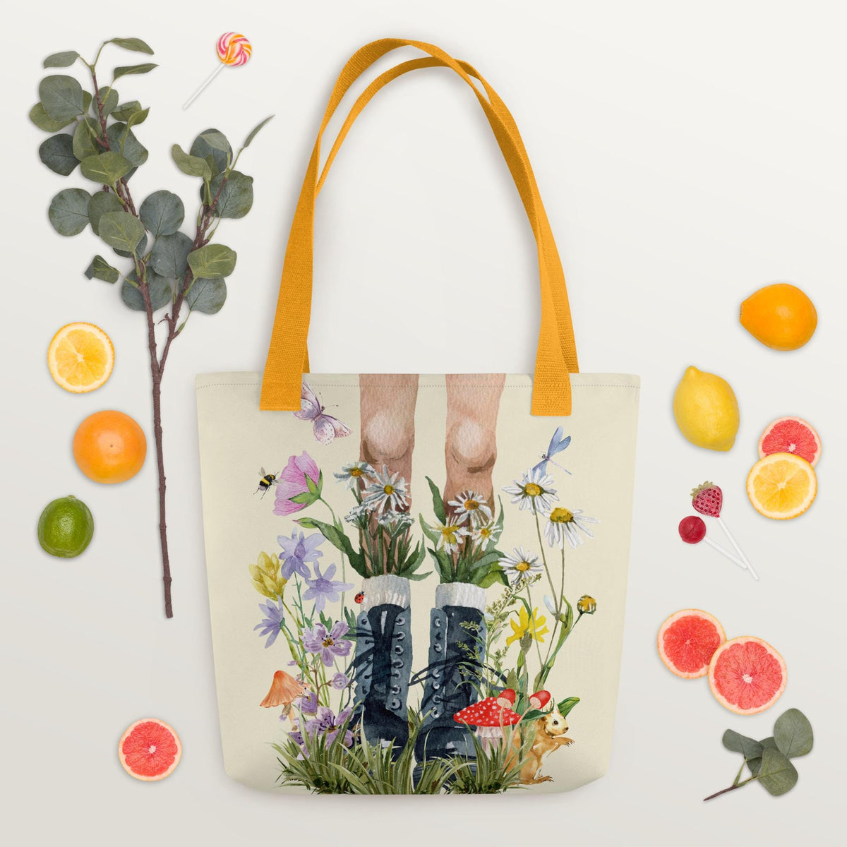 Flowers and Boots Tote Bag | Botanical Floral Tote | Cottagecore Shopping Bag | Gift for Nature Lovers | Spring Lovers Gift