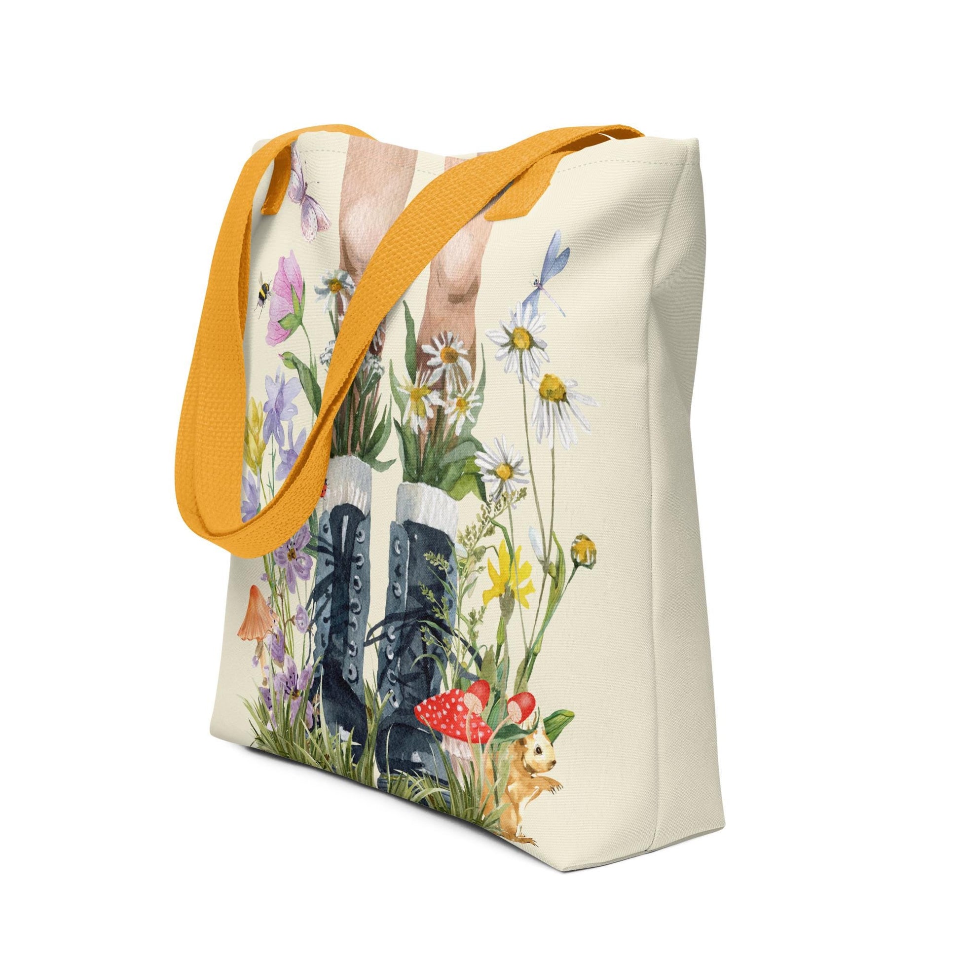 Flowers and Boots Tote Bag | Botanical Floral Tote | Cottagecore Shopping Bag | Gift for Nature Lovers | Spring Lovers Gift