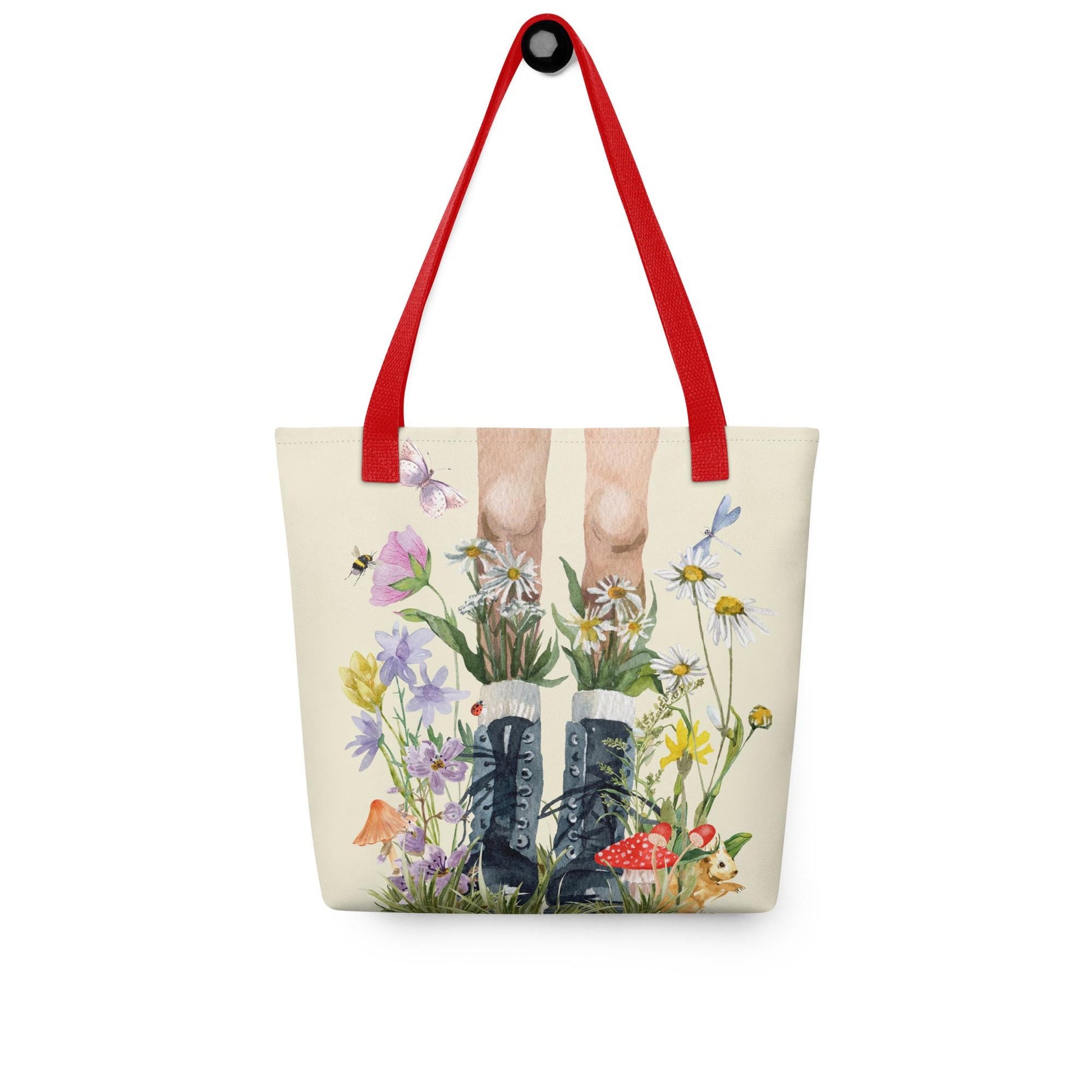 Flowers and Boots Tote Bag | Botanical Floral Tote | Cottagecore Shopping Bag | Gift for Nature Lovers | Spring Lovers Gift
