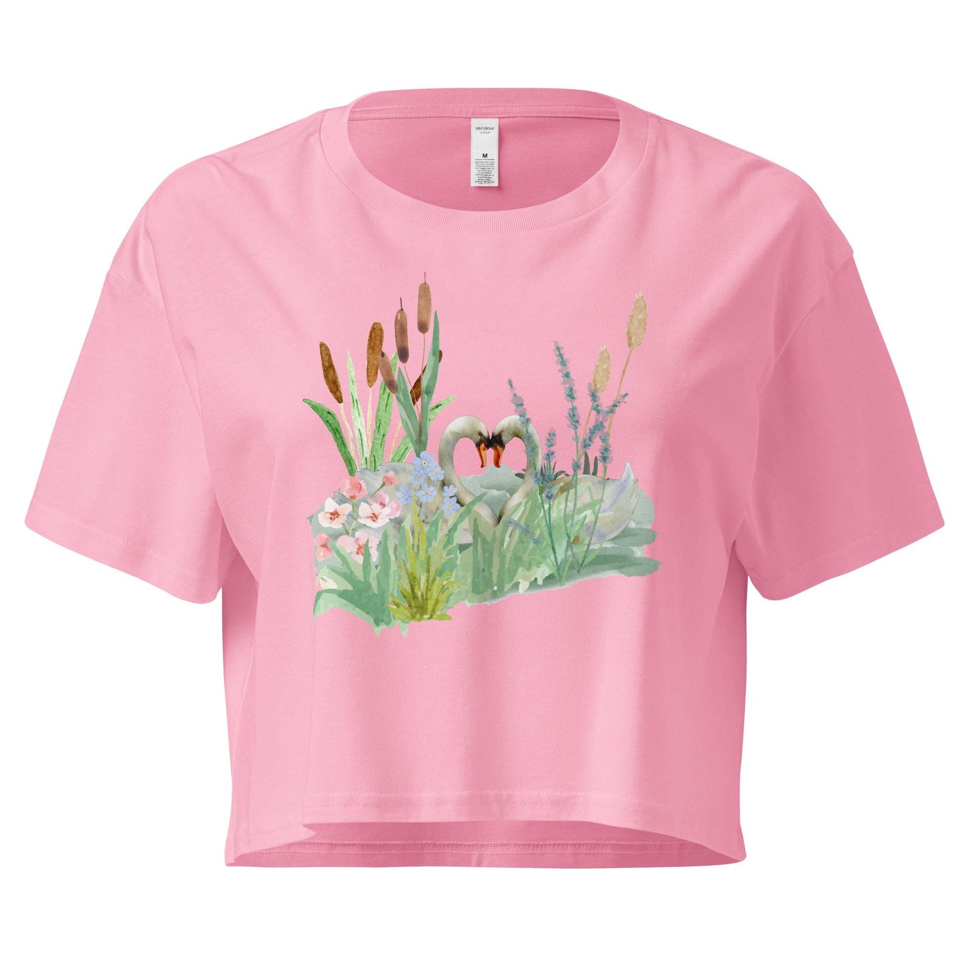 Swan Love Crop Tee | Cottagecore Crop Top | Floral Botanical T-Shirt | Nature and Love Motif | Valentine's Day Gift