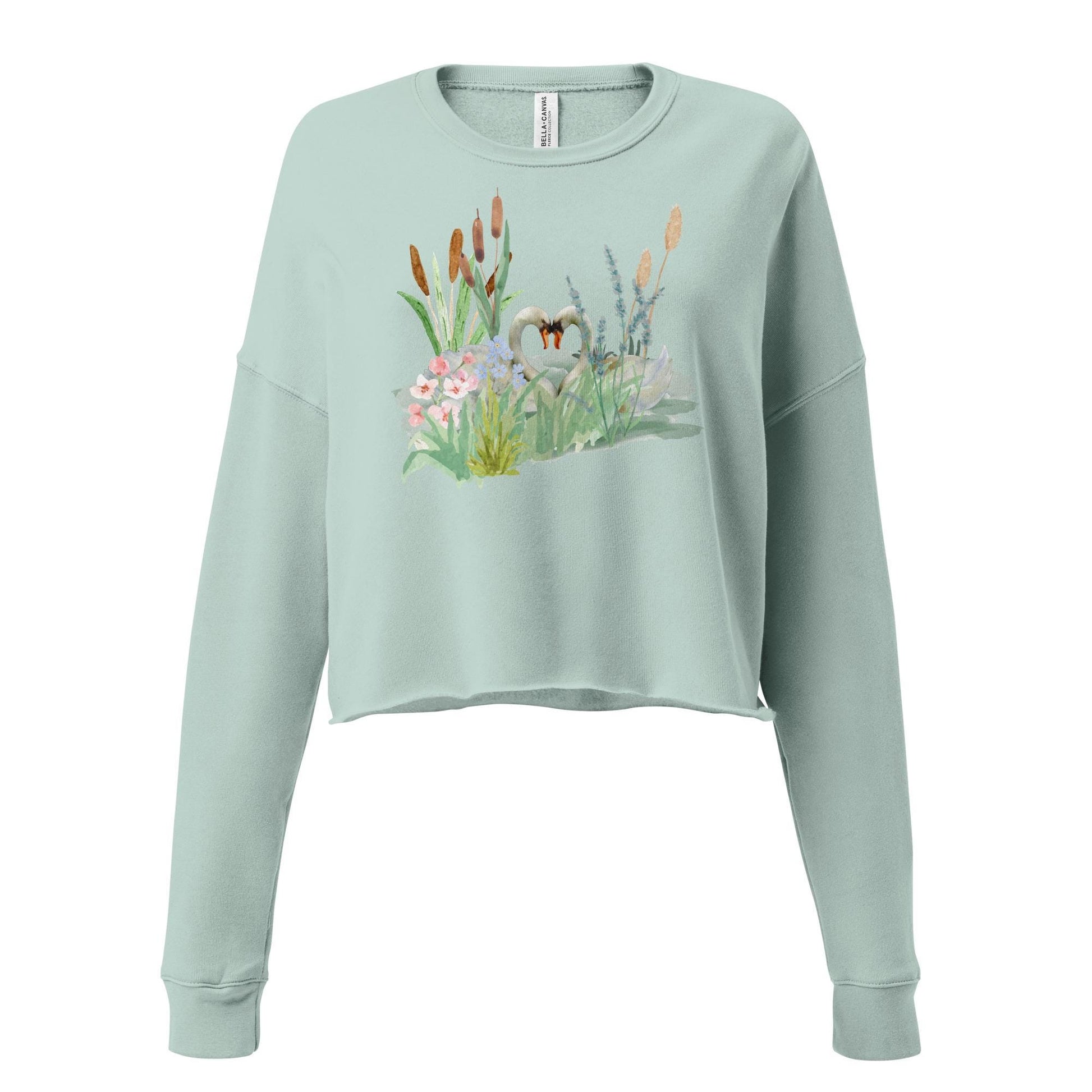 Swan Love Crop Sweatshirt | Cottagecore Crop Top | Floral Botanical Sweatshirt | Nature and Love Motif | Valentine's Day Gift