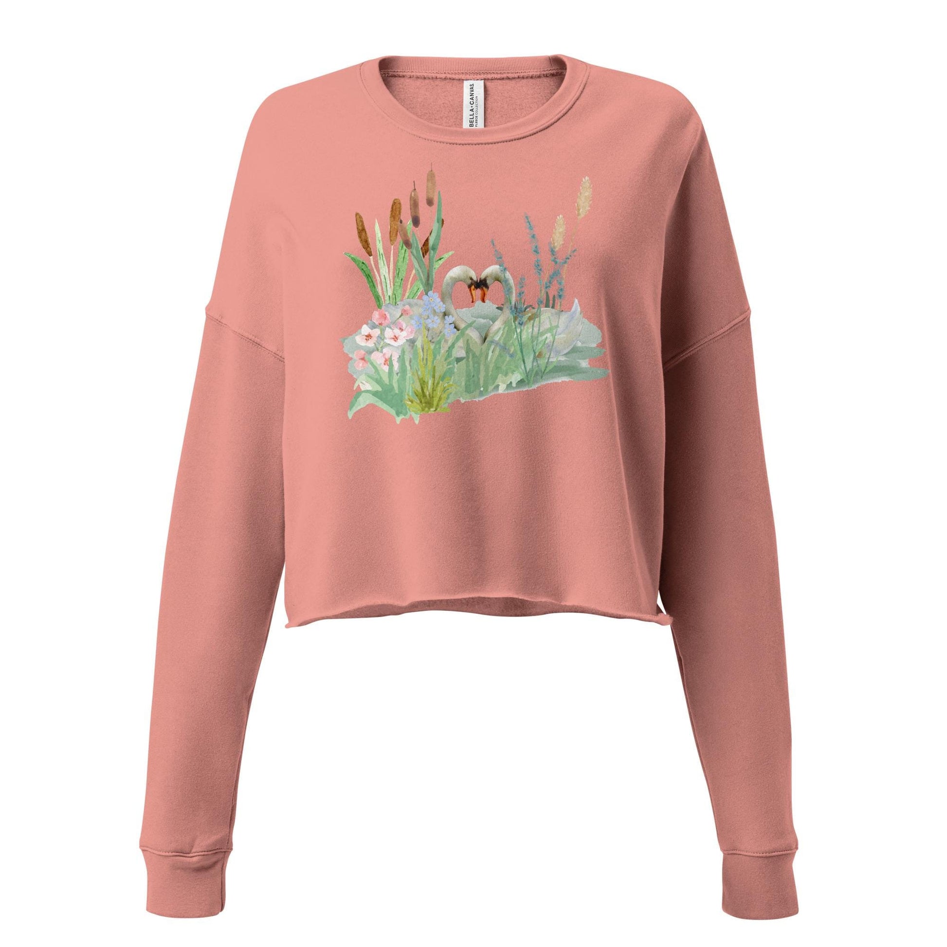 Swan Love Crop Sweatshirt | Cottagecore Crop Top | Floral Botanical Sweatshirt | Nature and Love Motif | Valentine's Day Gift