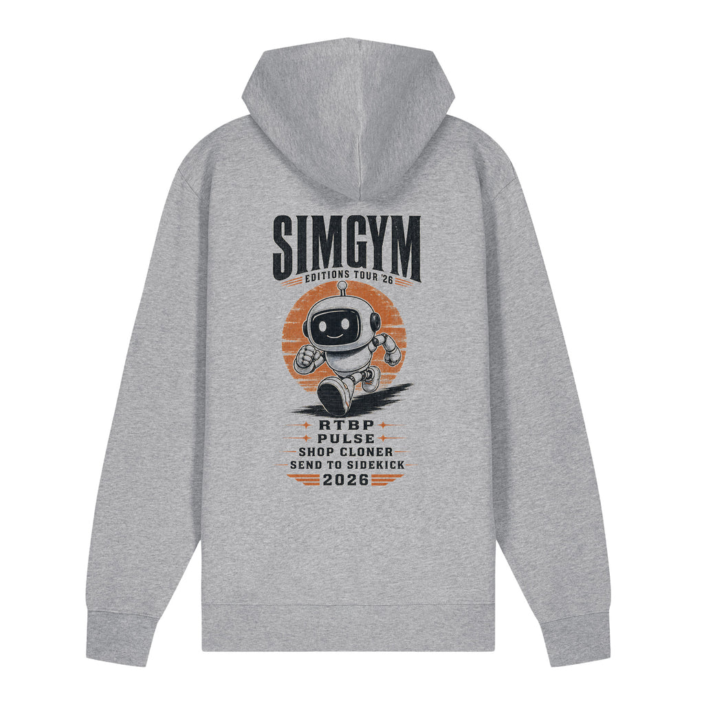 SimGym Editions Tour '26 Zip Hoodie in Heather Grey - back view