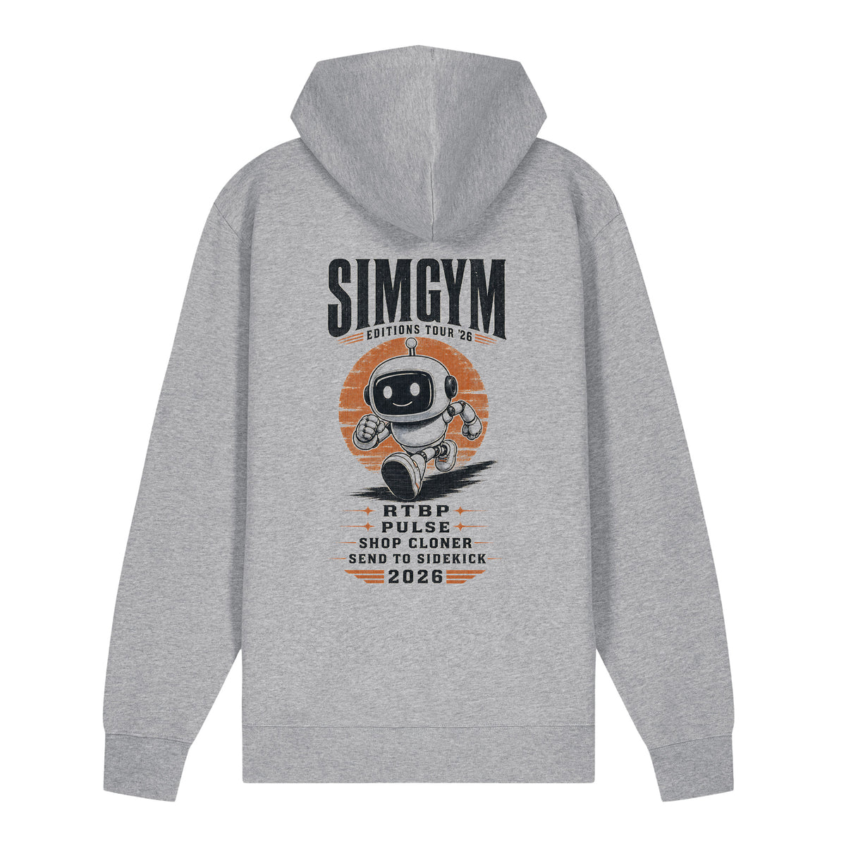 SimGym Editions Tour '26 Zip Hoodie in Heather Grey - back view