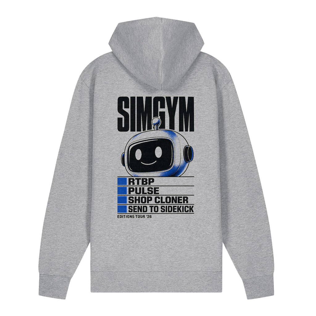 SimGym Feature Manifest Zip Hoodie in Heather Grey - back view
